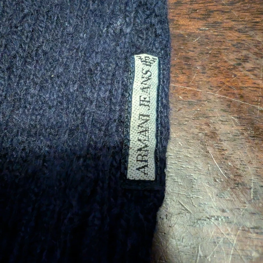 Armani Jeans Navy V-Neck Sweater, Cashmere/Wool Blend, Men's Large